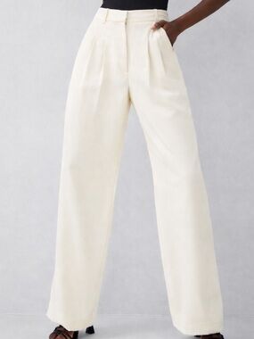 🆕 French Connection Harry Suiting Trousers Beige Wide-Leg Dress Pants Size 10